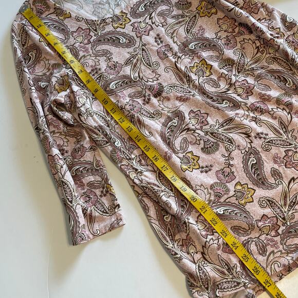 J. Jill Luxe Supima A-Line Tunic Womens Medium Pink Paisley Preppy Softgirl Top - Picture 7 of 8